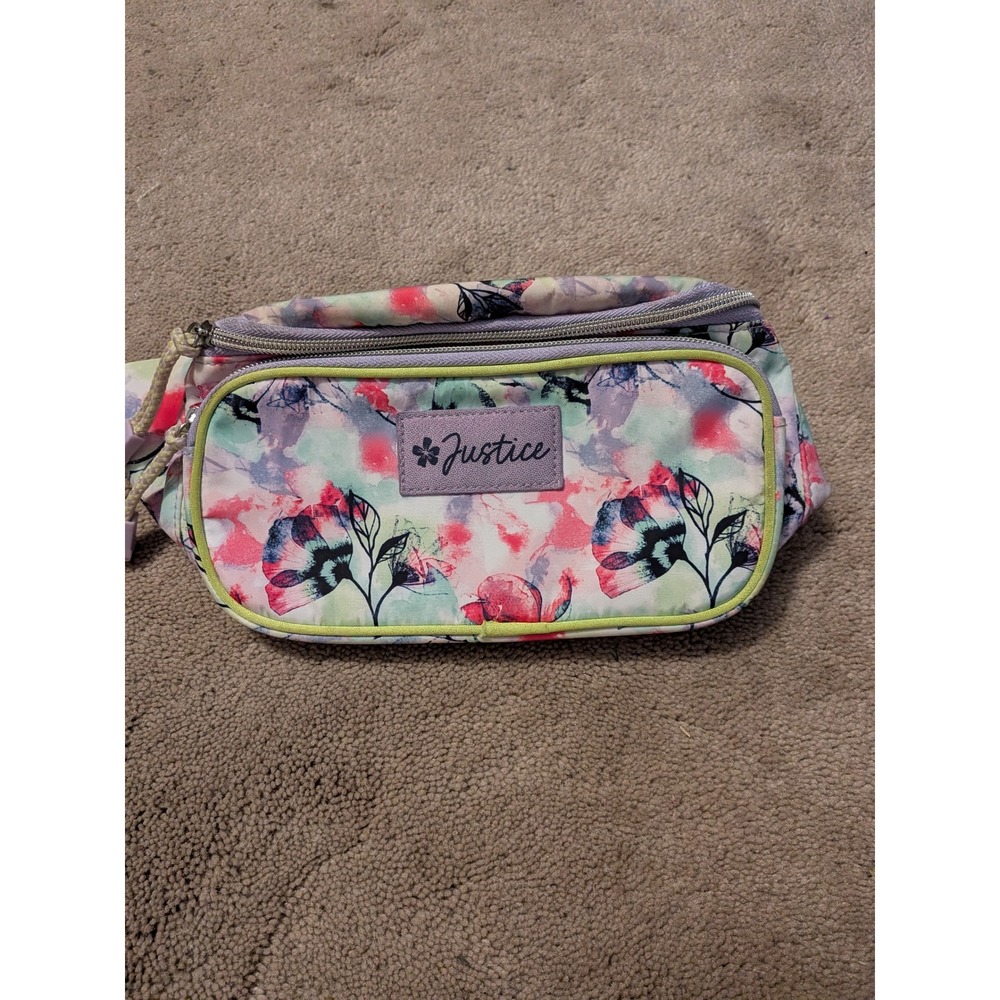Justice Girls Floral Fanny‎ Pack Watercolor Waist Bag Purple Pink Belt Bag